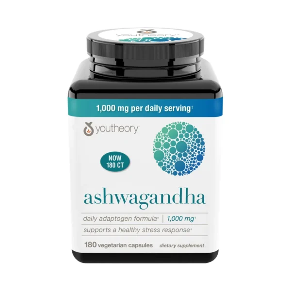 Youtheory Ashwagandha 1000 mg, 180 Vegetarian Capsules
