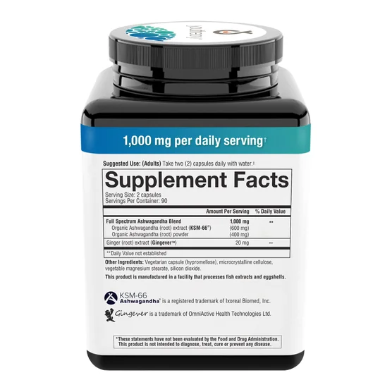 Youtheory Ashwagandha 1000 mg, 180 Vegetarian Capsules - Image 2