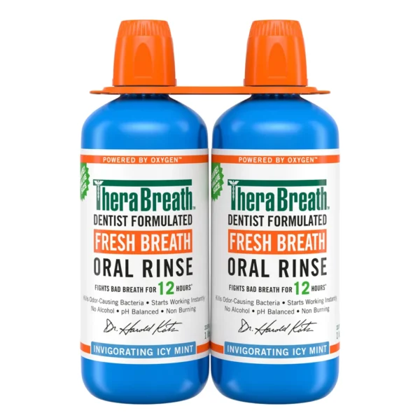 TheraBreath Fresh Breath Oral Rinse, Invigorating ICY Mint Flavor, Dentist Formulated and ADA-Accepted Mouthwash for Bad Breath pH-Balanced, Alcohol Free & Non-Burning, 1 Liter, (Pack of 2)  Item #3048