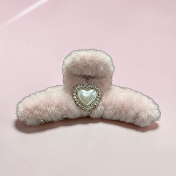 14+ JAW CLIP FASHION FUR/PEARL HEART PINK FJ-777HP
