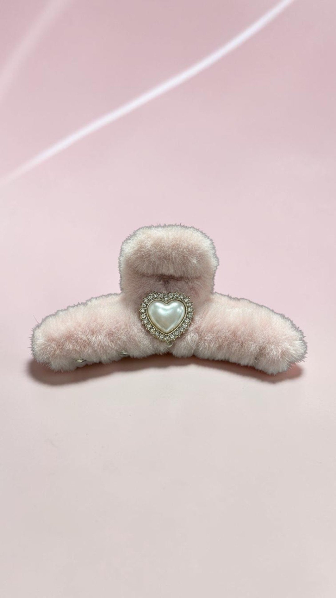 14+ JAW CLIP FASHION FUR/PEARL HEART PINK FJ-777HP