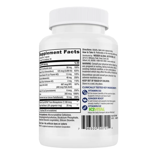 Weider Artery Health with Vitamin K2 Plus D3, 90 Veggie Caps Item #4033 - Image 3