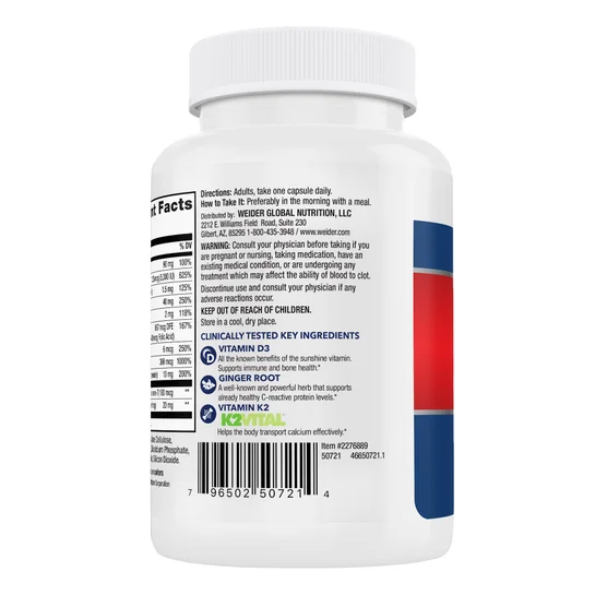 Weider Artery Health with Vitamin K2 Plus D3, 90 Veggie Caps Item #4033 - Image 4