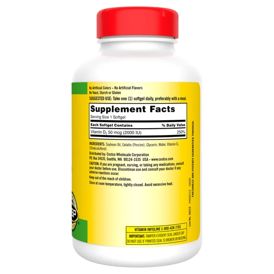 Kirkland Signature Extra Strength D3 50 mcg., 600 Softgels - Image 2