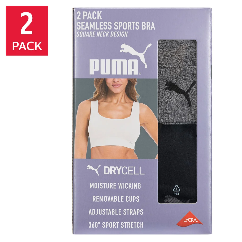 PUMA Women's Seamless Sports Bra, 2-pack
