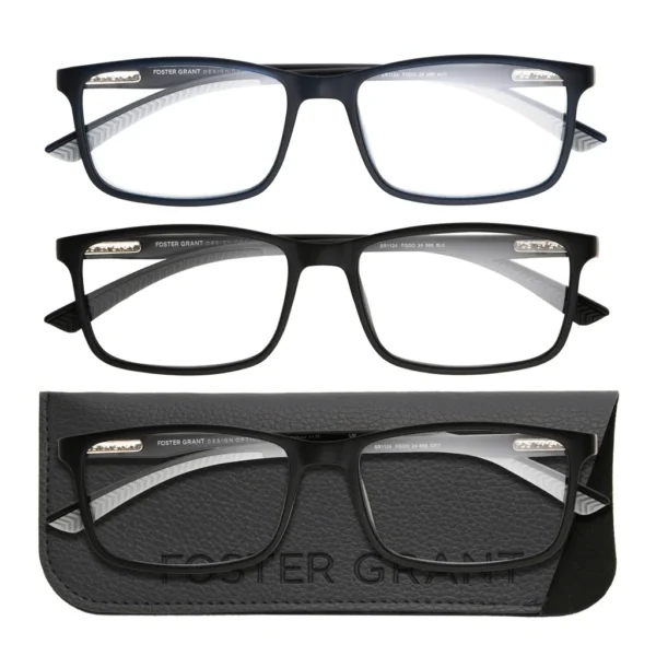 Design Optics by Foster Grant #666 Classic Plastic Rectangle Reading Glasses, 3-pack