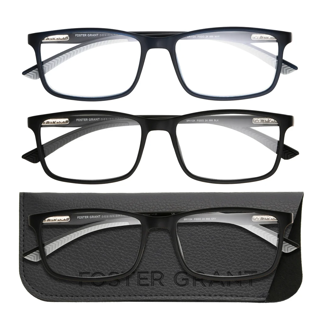 Design Optics by Foster Grant #666 Classic Plastic Rectangle Reading Glasses, 3-pack
