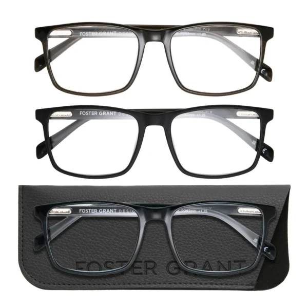 Design Optics by Foster Grant #815 Classic Plastic Square Reading Glasses, 3-pack