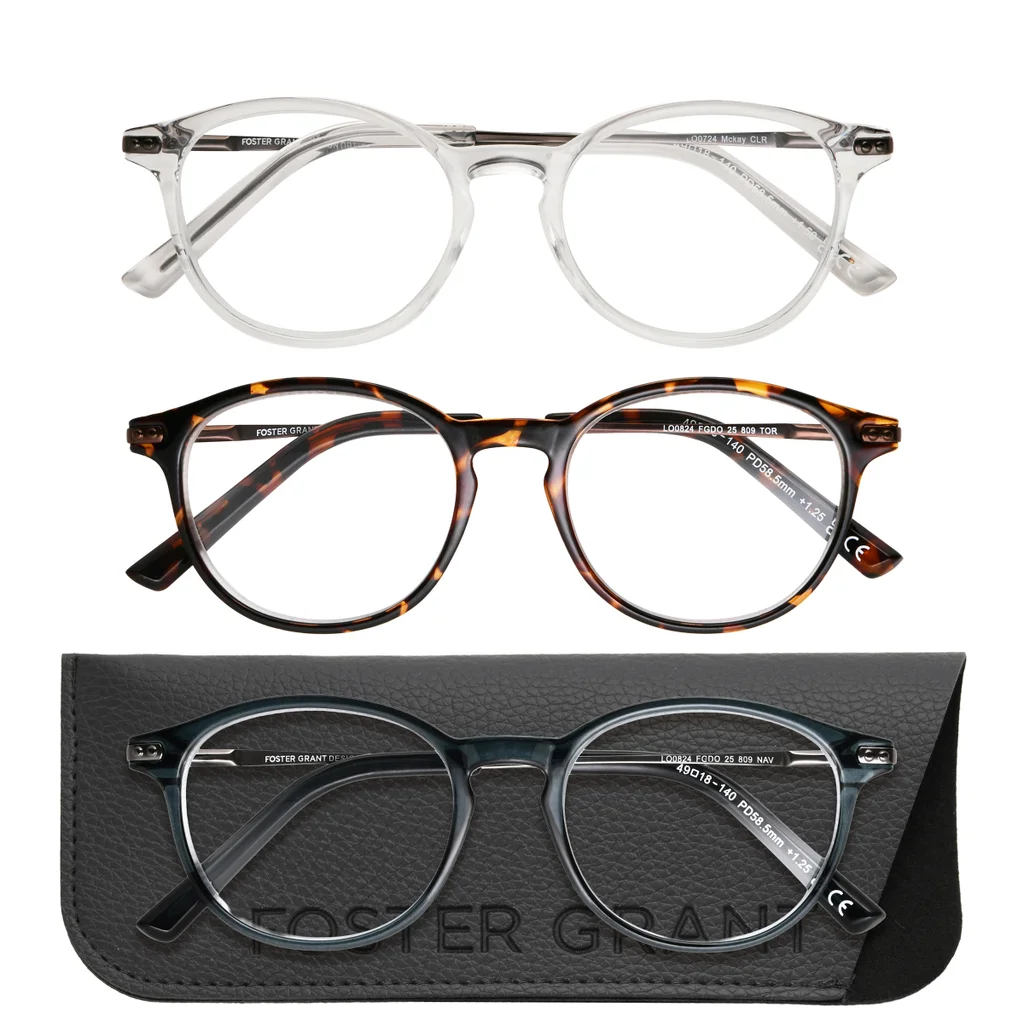 Design Optics by Foster Grant #809 Classic Plastic Round Reading Glasses, 3-pack