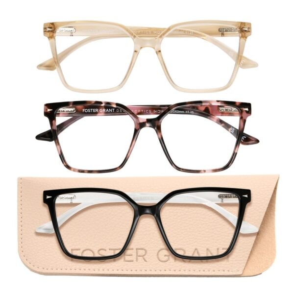 Design Optics by Foster Grant #813 Oversized Square Reading Glasses, 3-pack