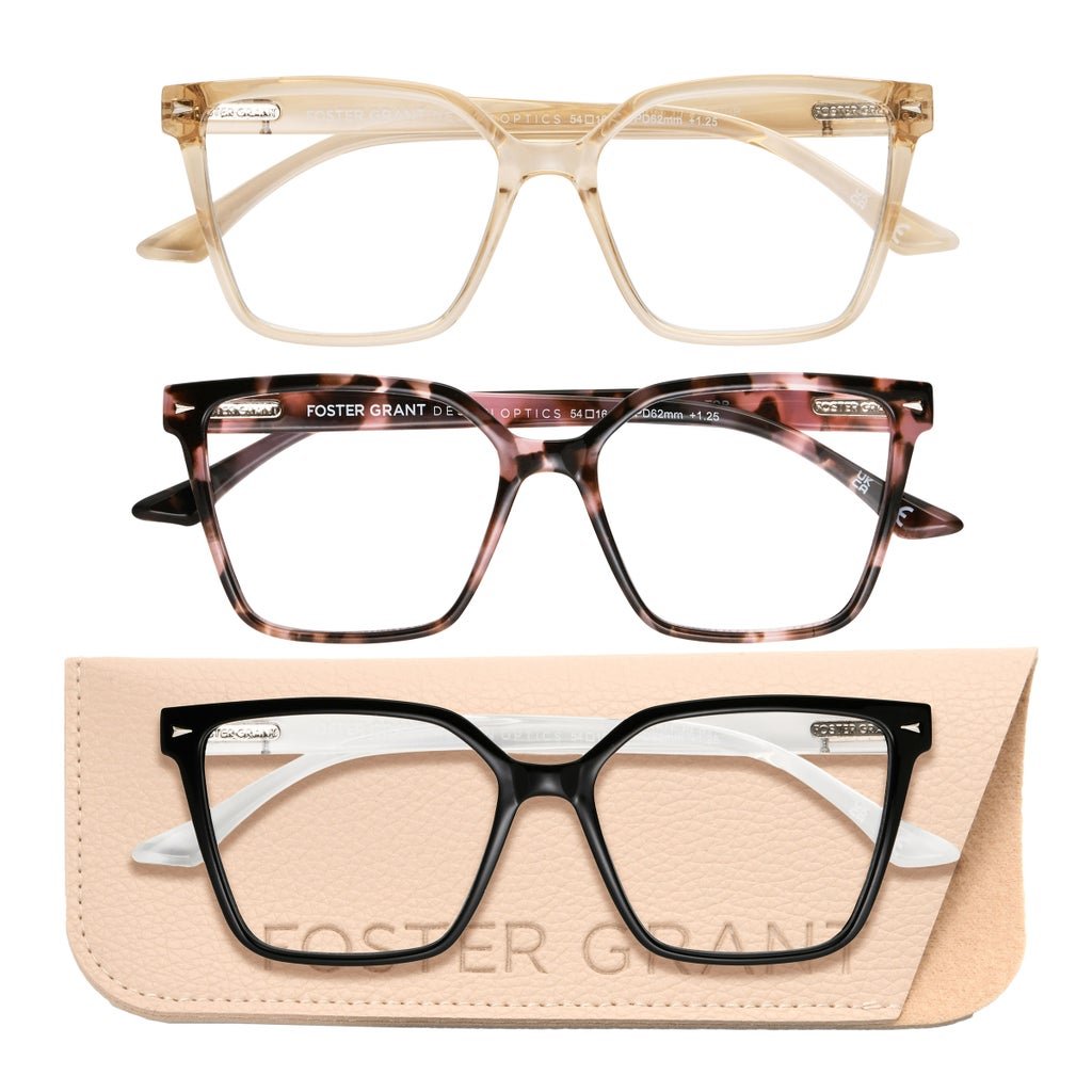 Design Optics by Foster Grant #813 Oversized Square Reading Glasses, 3-pack