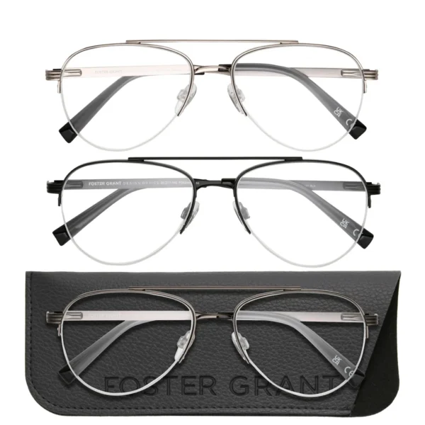 Design Optics by Foster Grant #760 Semi-Rim Aviator Reading Glasses, 3-pack