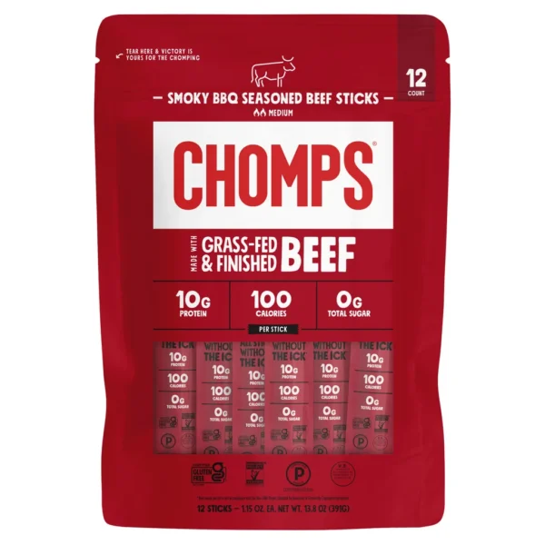 Chomps Original Beef Sticks, Mild, 12 Individually Wrapped Sticks