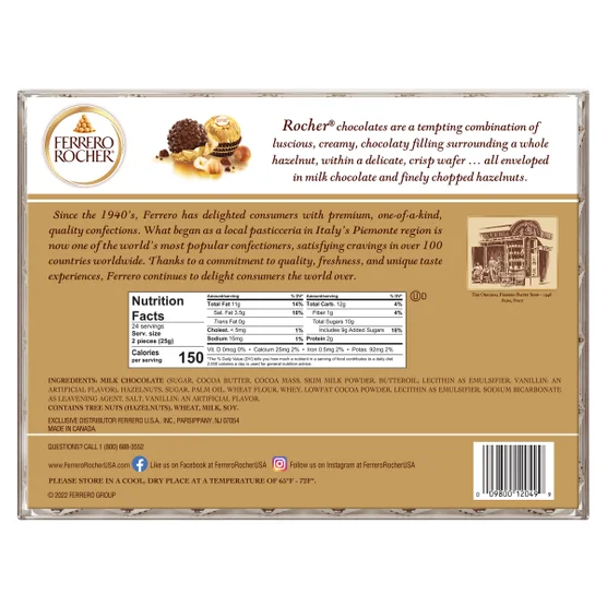 Ferrero Rocher, Milk Chocolate Hazelnut Candy, 21.2 oz, 48 Count - Image 2