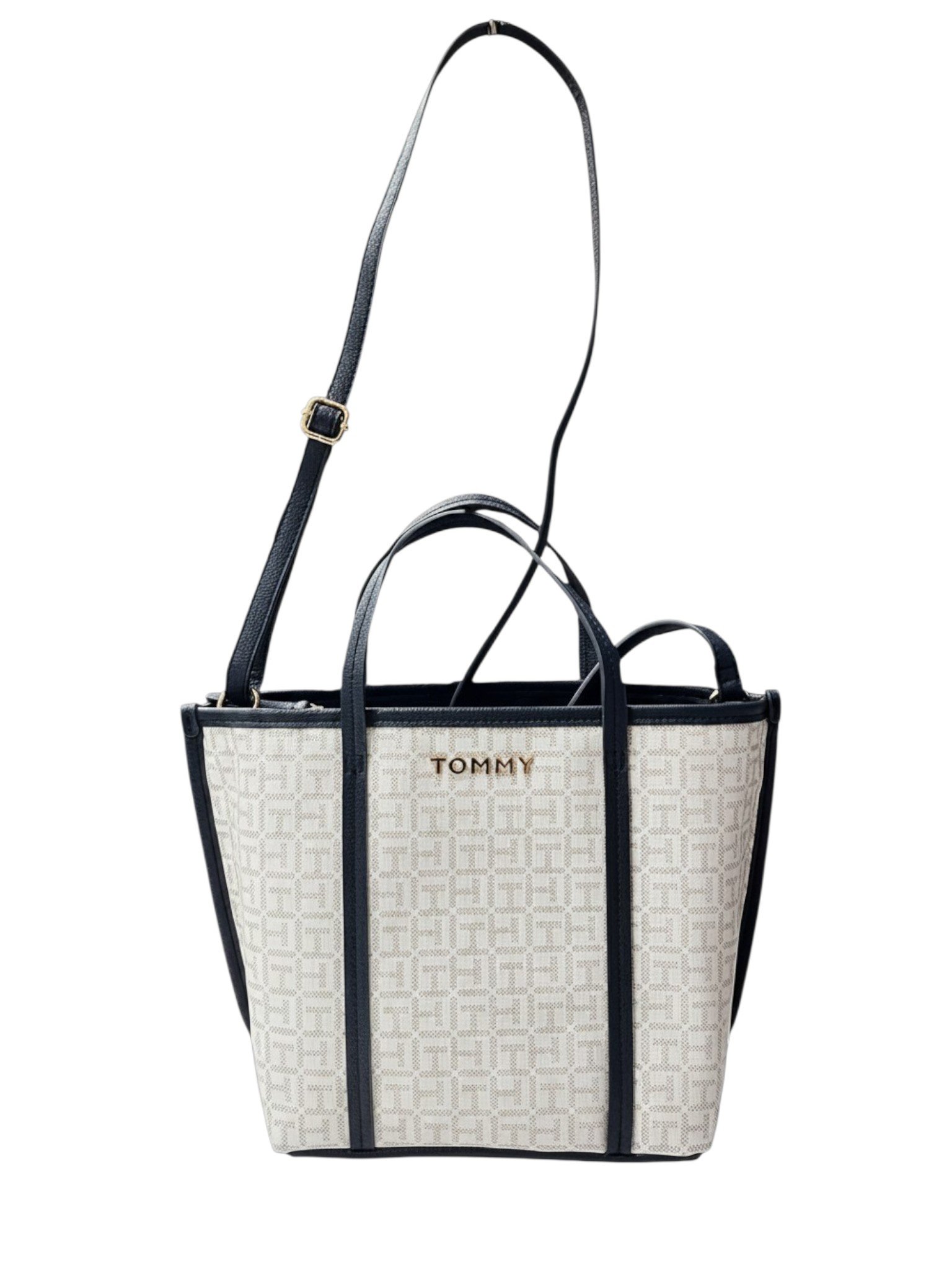 Tommy Hilfiger 2-WAY LEATHER MONOGRAM BAG-NAVY BLUE