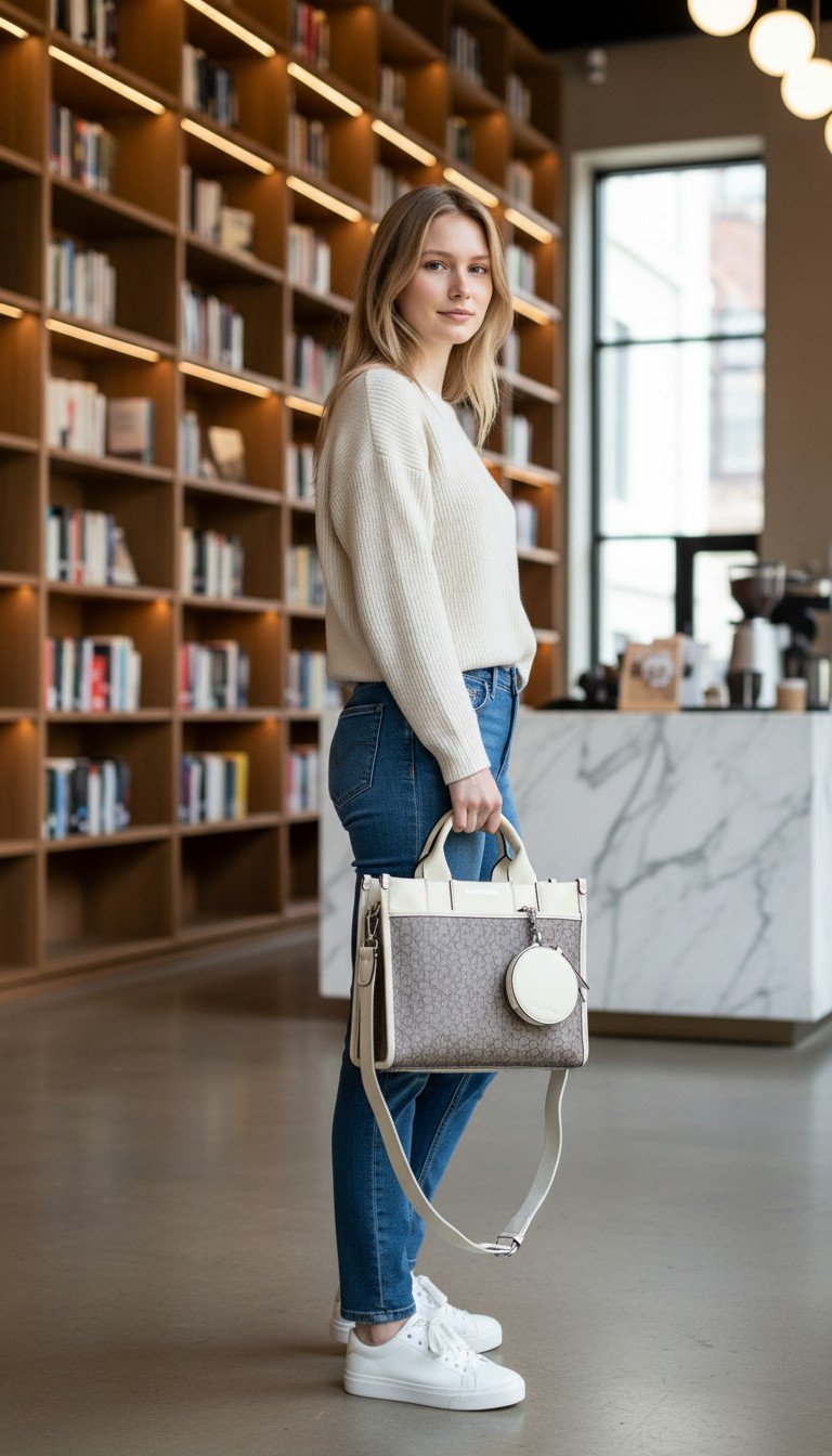 Calvin Klein Booktote 2way Bag Almond White - Image 4