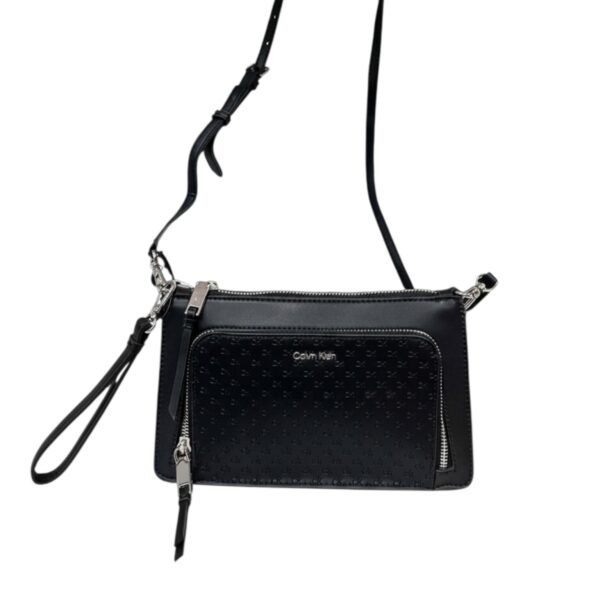 Calvin Klein Black Monogram-Detail Crossbody Bag with Convertible Wrist Strap