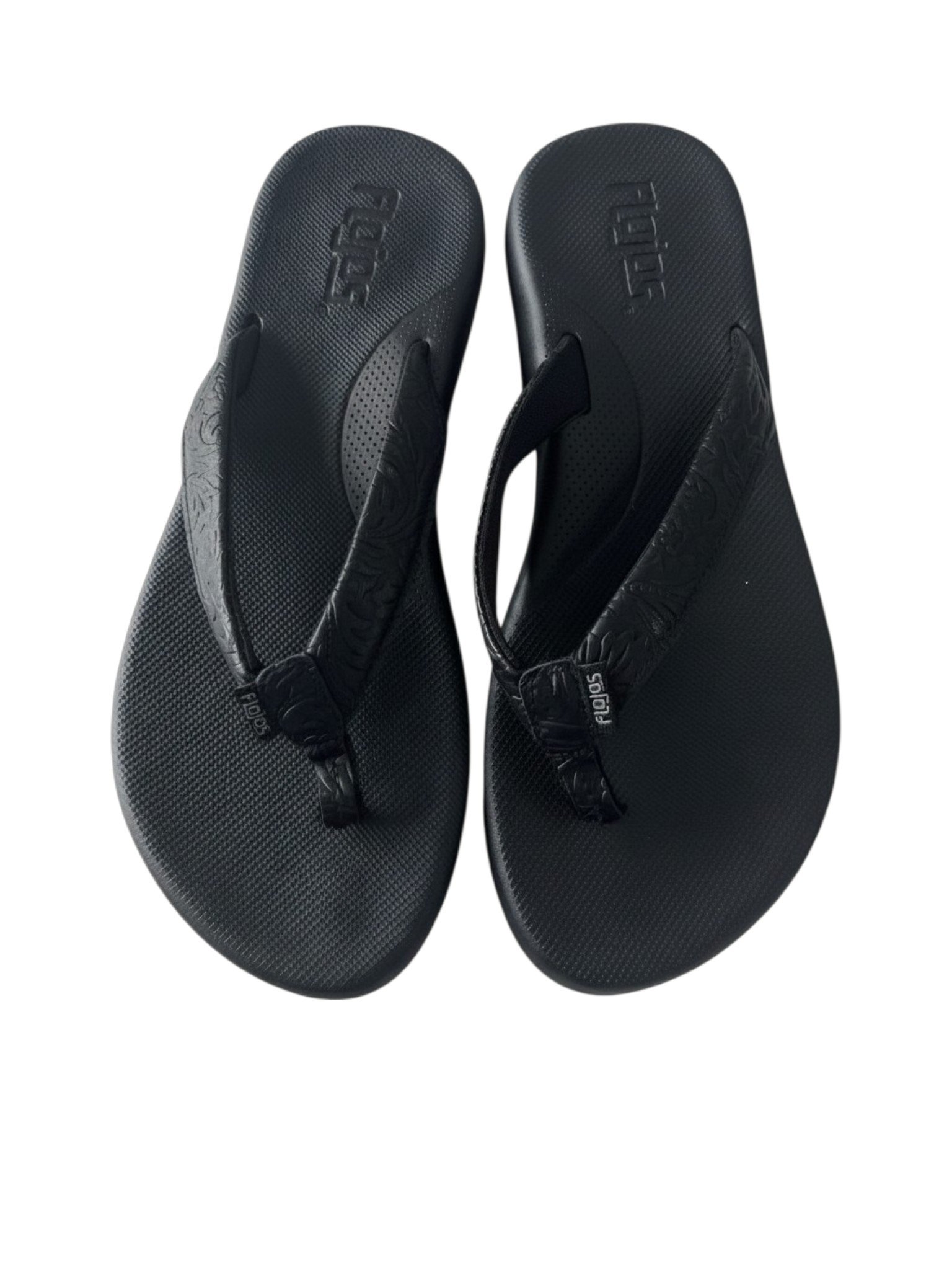 Flojos Memory Foam Flip Flops Black Artisan Size 6