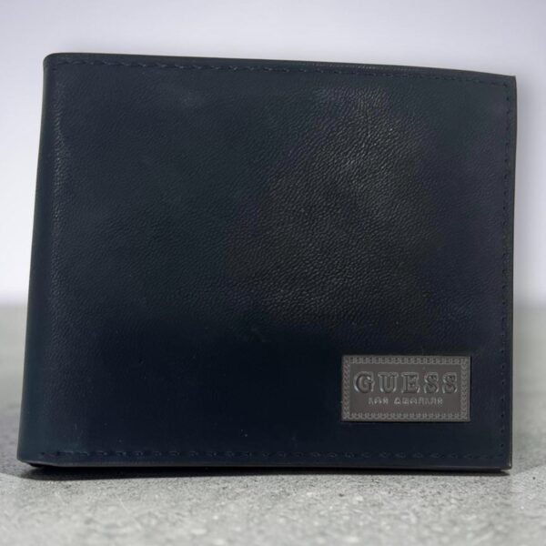 Guess Men's Wallet Bifold Leather Black With Metal Plate Logo