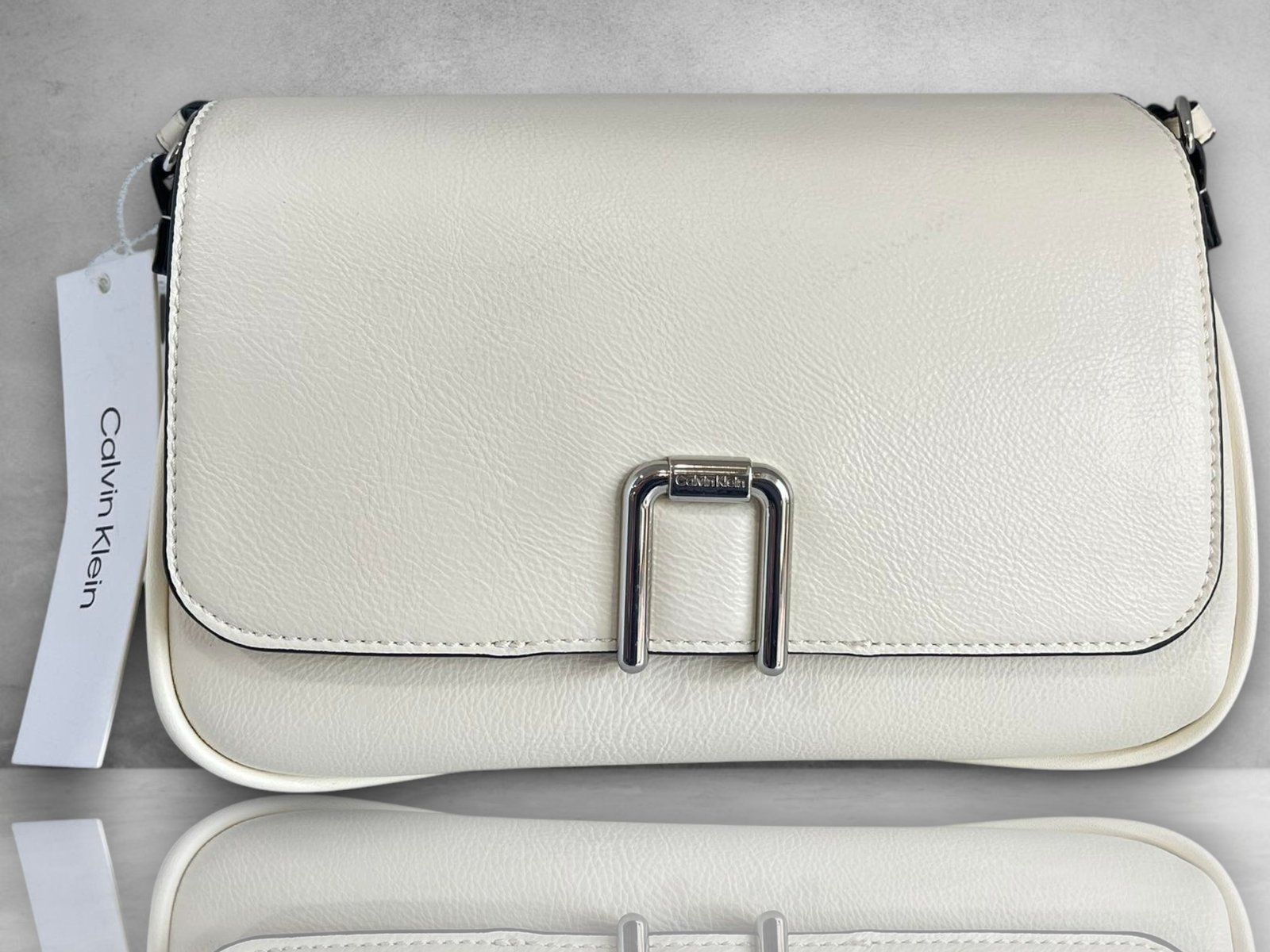 Calvin Klein Sling Flap Bag Leather Cherub White - Image 2