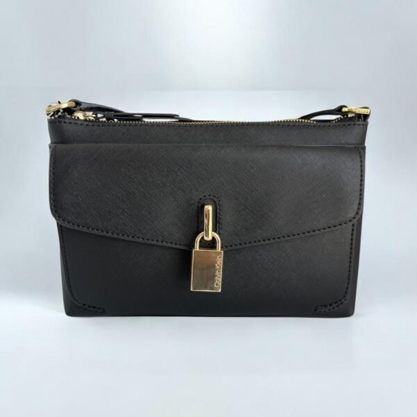 Calvin Klein Leather Sling Bag Black Gold