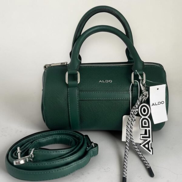 Aldo Barrel Bag Leather Green Silver Hardware With Sling
