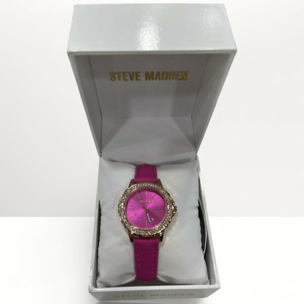 Steve Madden Women's Watch With Rhinestone Leather Pink Strap