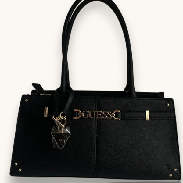 Guess Satchel Black Leather With Gold Tone Hardware8200