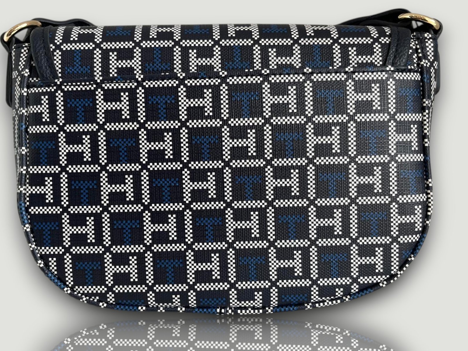 Tommy Hilfiger Flap Sling Bag Navy Leather Printed TH - Image 3
