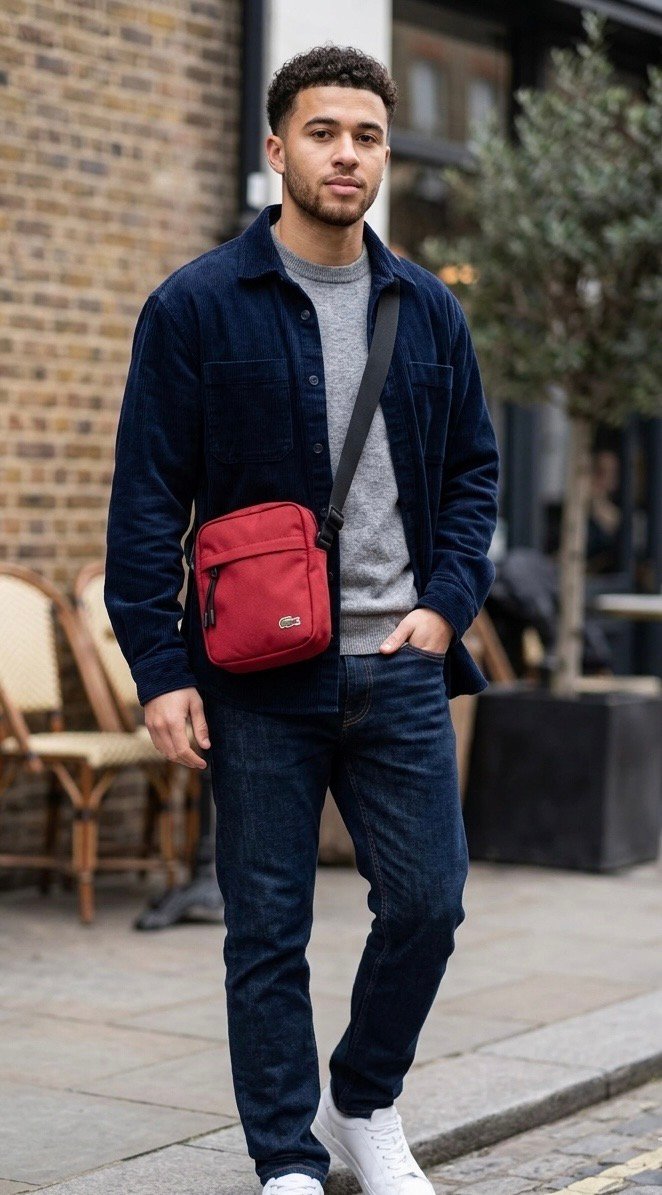 Lacoste Men's Shoulder Bag Burgundy Vertical Camera Bag - Image 4