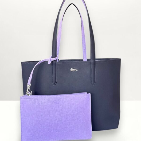 Lacoste Reversible Tote Bag with Pouch Bicolor Navy and Purple