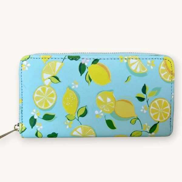 Trina Turk Long Wallet Leather Light Blue Lemon Print