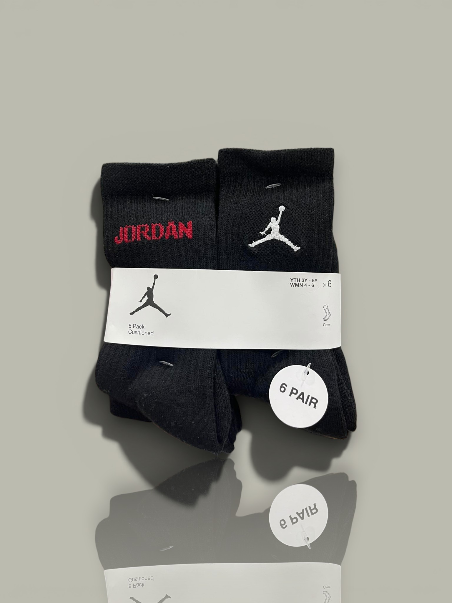 Jordan Crew Socks All Black 6pairs Item 6010