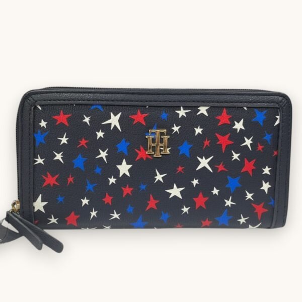 Tommy Hilfiger Long Wallet Dark Navy Leather Star Print