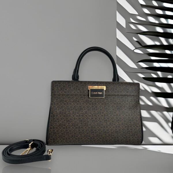 Calvin Klein Satchel 2way Bag Brown Leather Printed CK