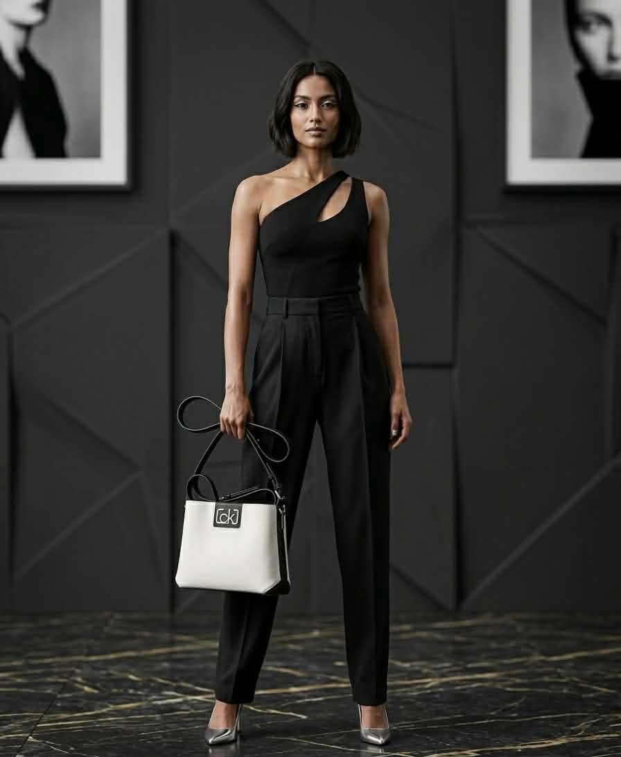 Calvin Klein Sling Bucket Bag Leather White/Black - Image 3
