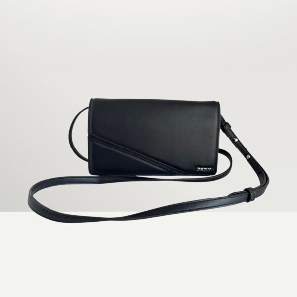 DKNY Antila Wallet On a String Flap Bag Leather Black