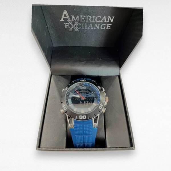 American Exchange Men's Watch Black/Blue Dial Silicone Blue Strap