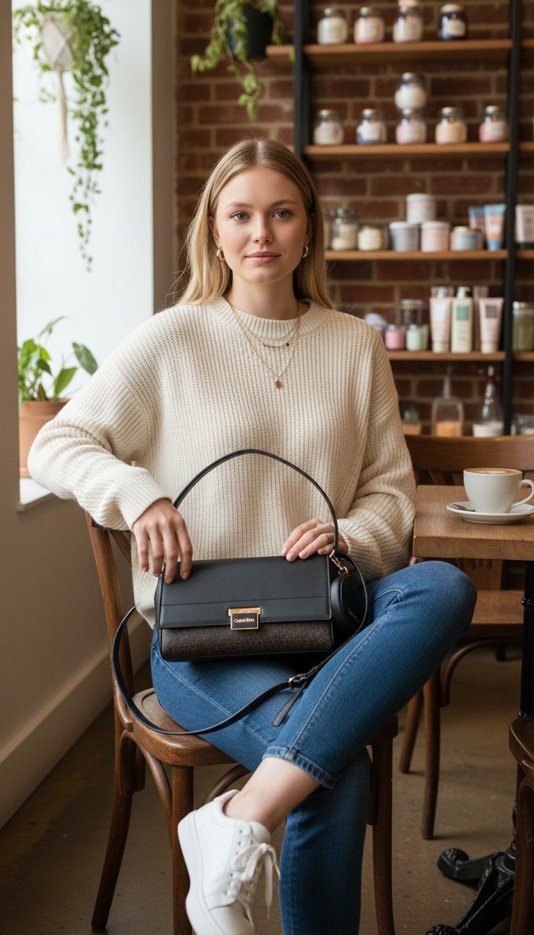 Calvin Klein Shoulder Bag Brown/Black Leather - Image 4