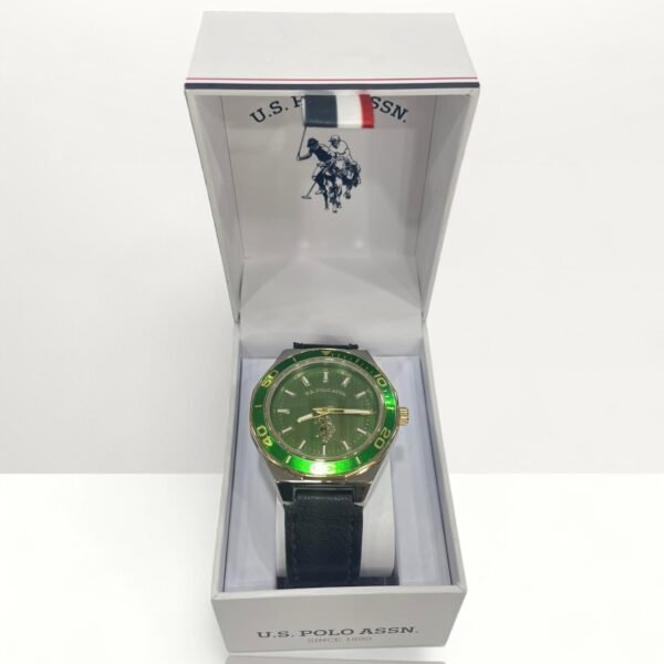US Polo Assn. Men's Watch Circle Green Black Strap Leather