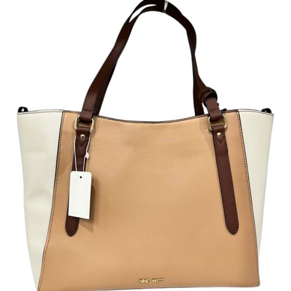 Nine West 2-in-1 Tote Bag Leather With Convertible Pouch-White/Brown