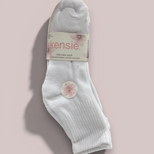Kensie Mid Crew Socks All White 5pack Item 6013