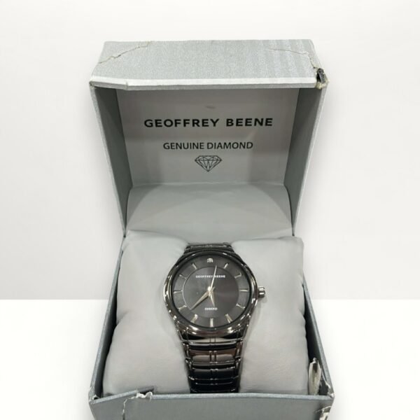 Geoffrey Beene Genuine Black Diamond Accent Mens Gray Bracelet Watch