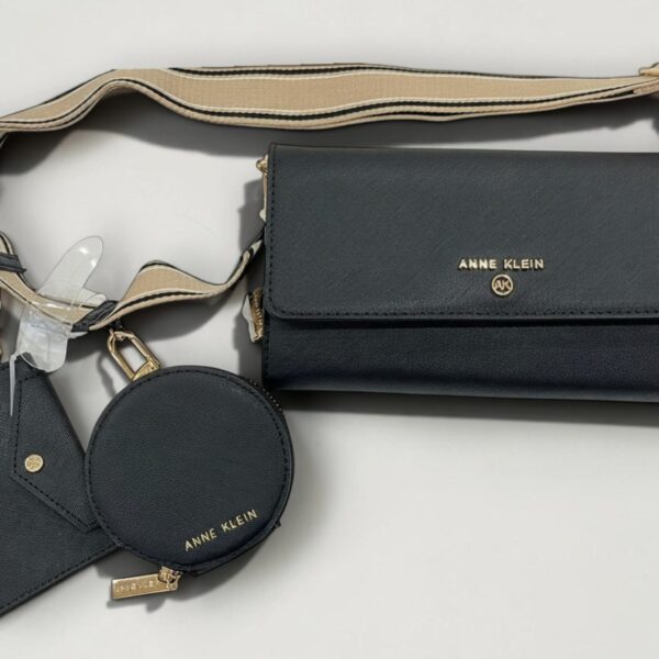 Anne Klein Sling Bag Flap Leather With Coin Purse & Card Wallet Item #11143
