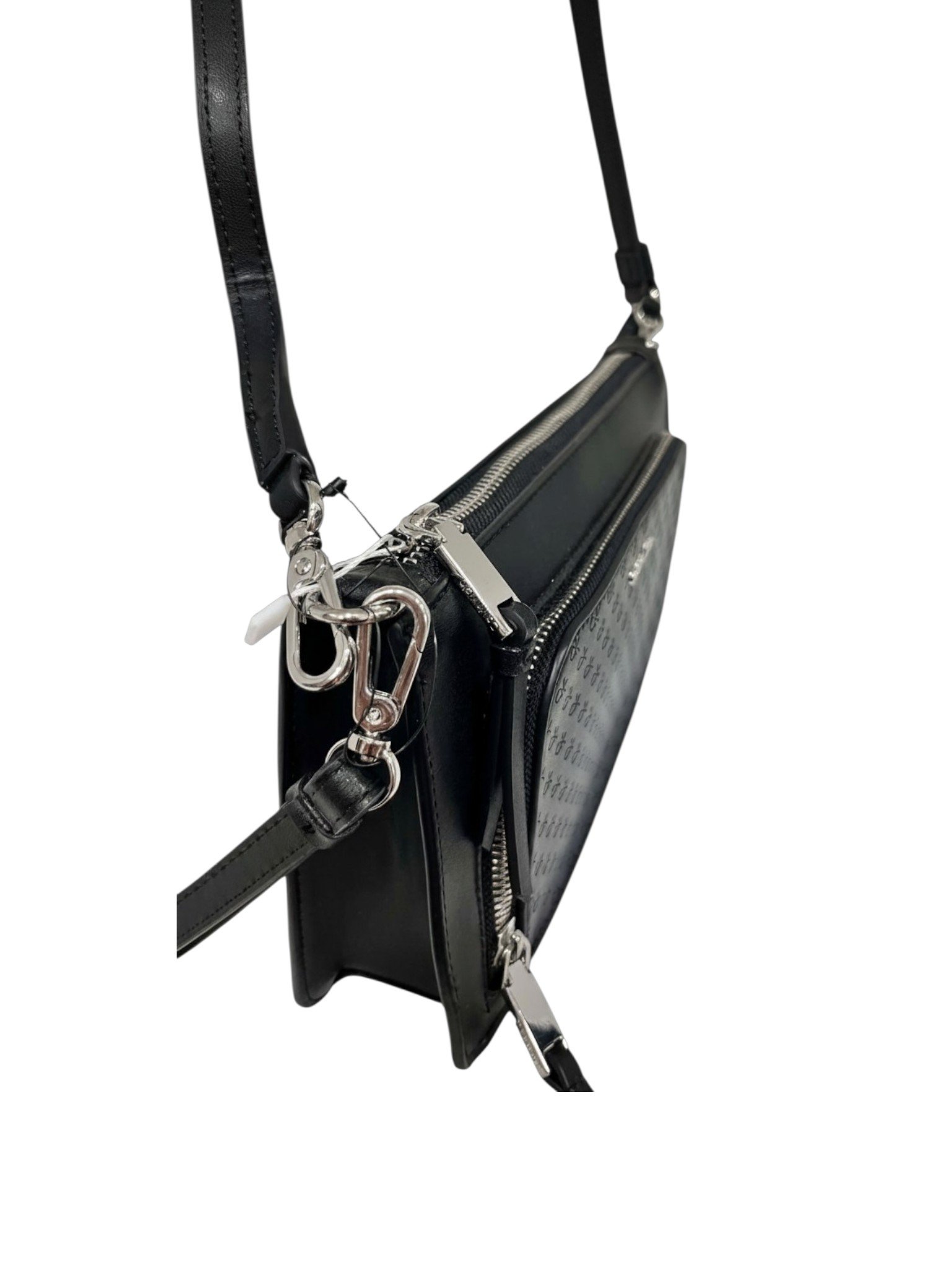 Calvin Klein Black Monogram-Detail Crossbody Bag with Convertible Wrist Strap - Image 2