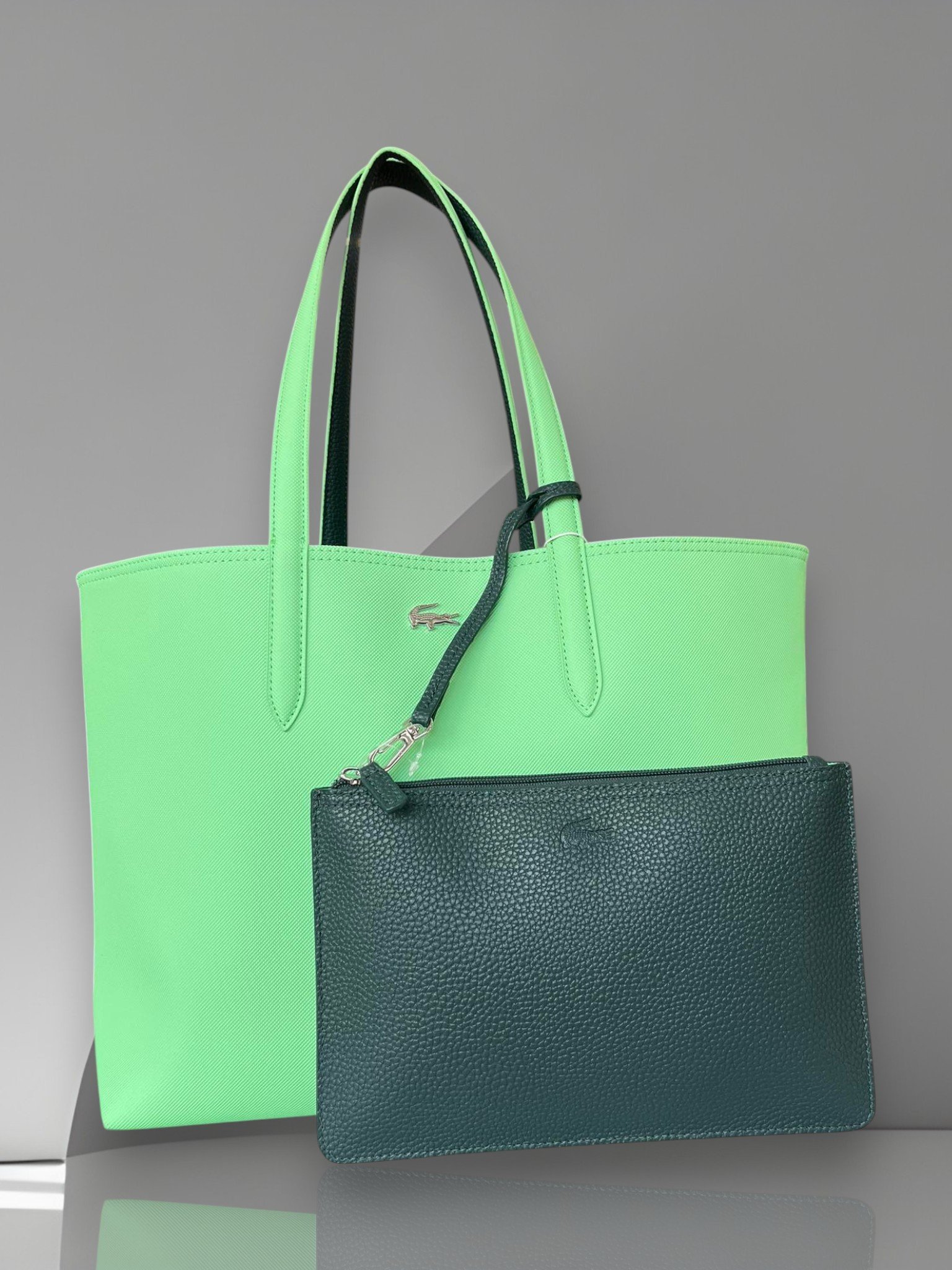Lacoste Reversible Tote Bag Light Green and Dark Green Color
