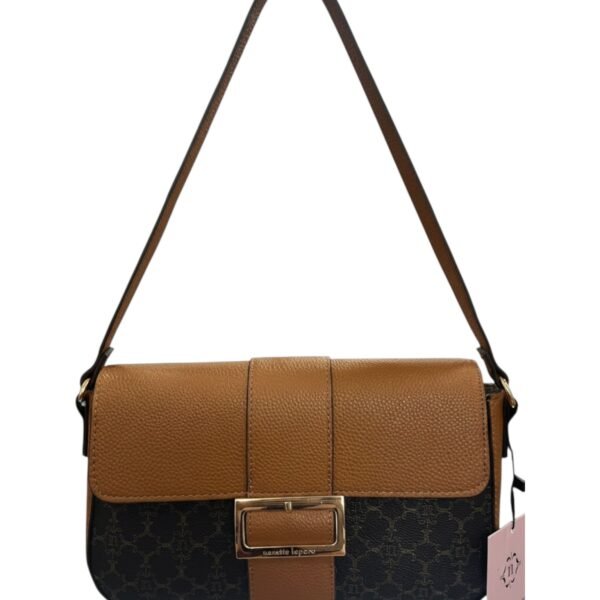 Nanette Lepore Fiona Logo Flap Baguette Chocolate Logo