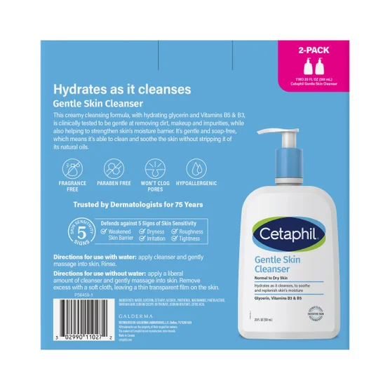 Cetaphil Gentle Skin Cleanser, Dry to Normal Sensitive Skin, 20 fl oz, 2-count - Image 2