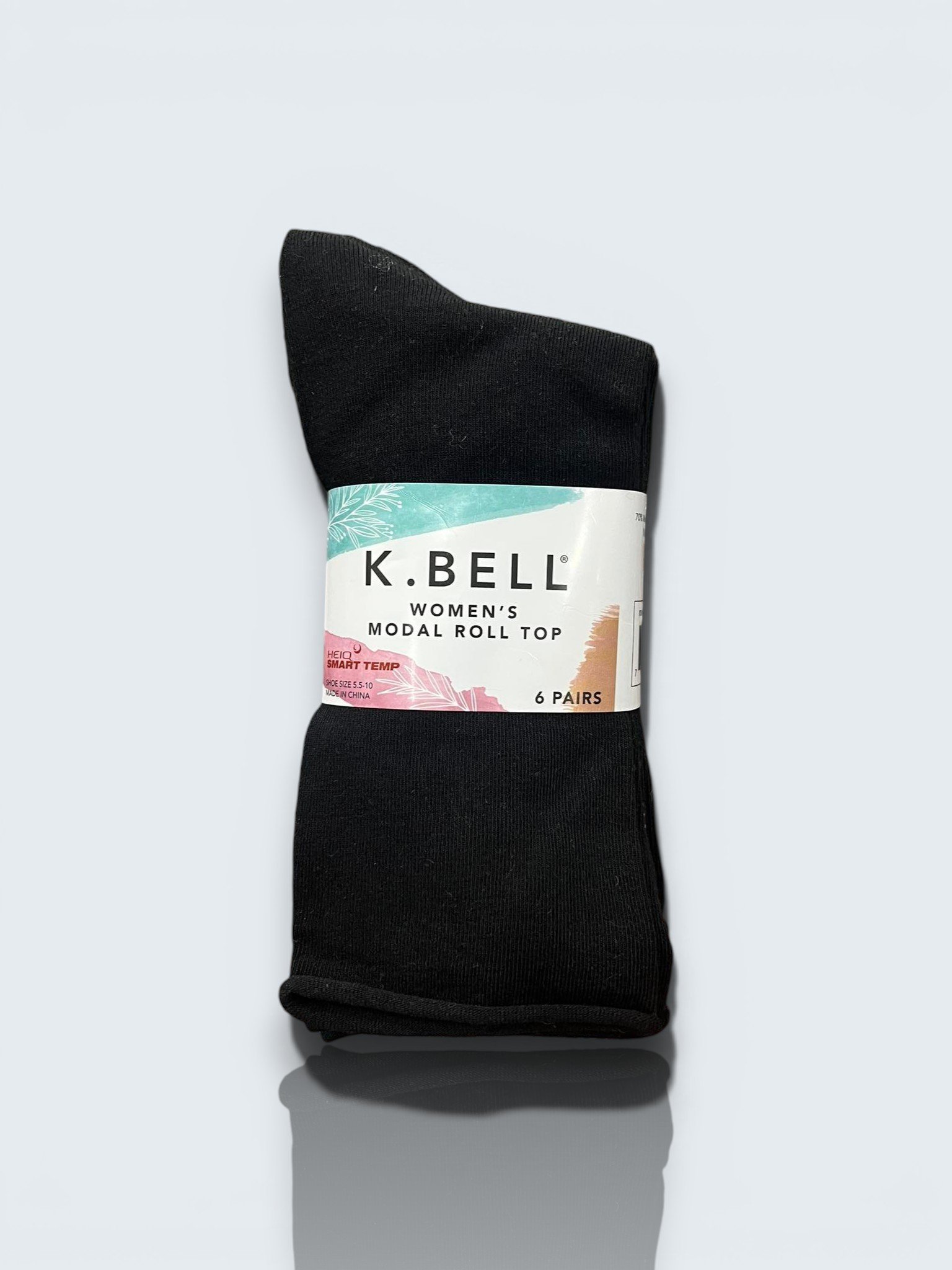 K Bell Women's Modal Roll Top 6 Pairs Black