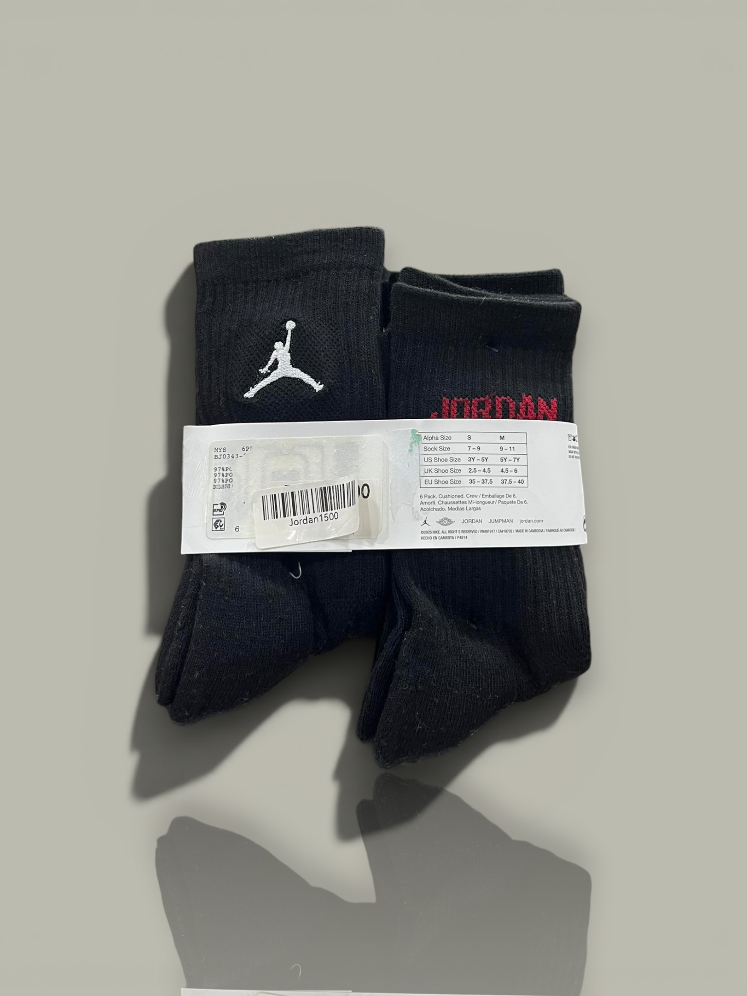 Jordan Crew Socks All Black 6pairs Item 6010 - Image 6